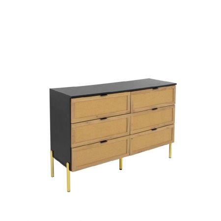 مُجهّزة بمقابض سوداء مصقولة بالرمل. طولها ١٥ مم يُسهّل سحب الأدراج الكبيرة. توجد ألواح دعم ٢٨٥ مم أسفل الأدراج الستة.